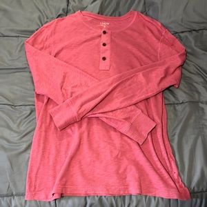 Red J. Crew Long Sleeve Henley Shirt Medium